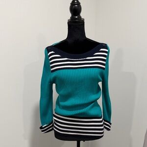 next Teal Off-the-Shoulder Striped Boatneck Sweater